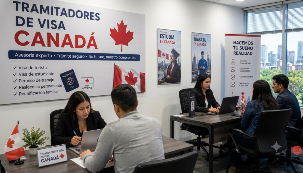 Tramitadores de visa a Canadá asesorando a clientes sobre procesos migratorios
